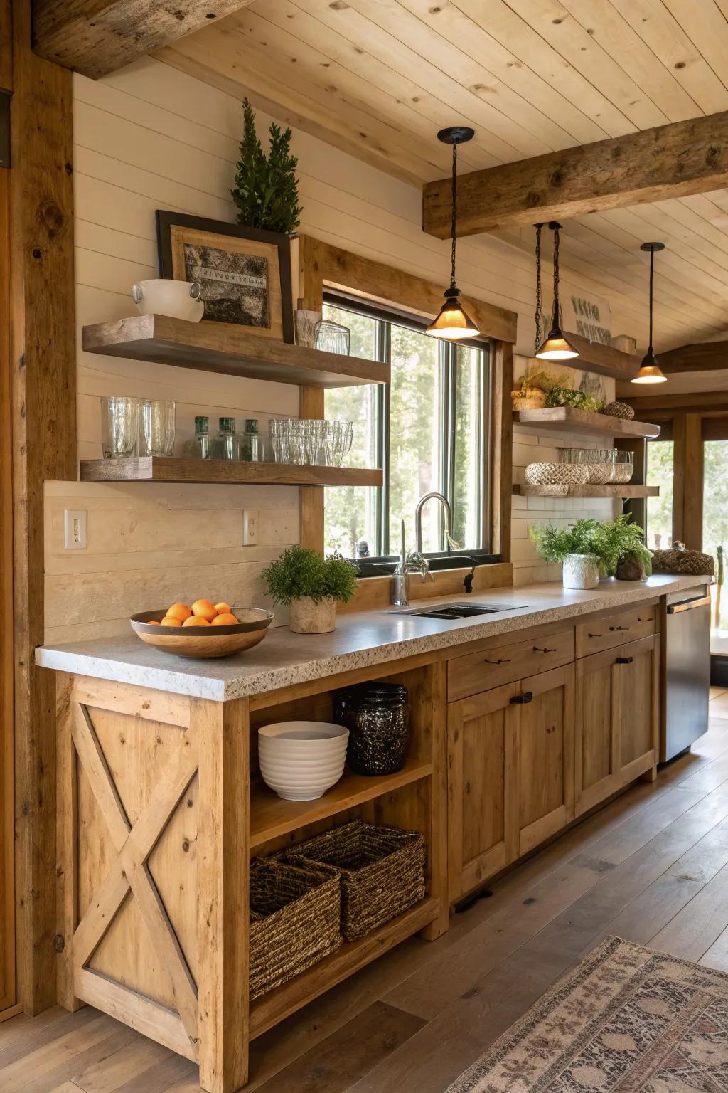 A country-style peninsula, giving warmth and distinctiveness to the cooking area.