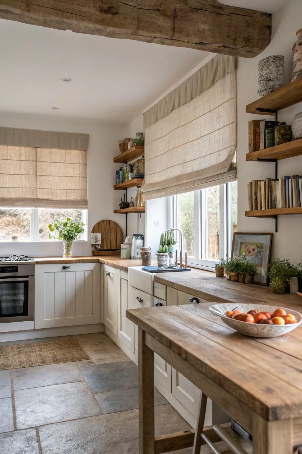 Flax shades provide texture and warmth.