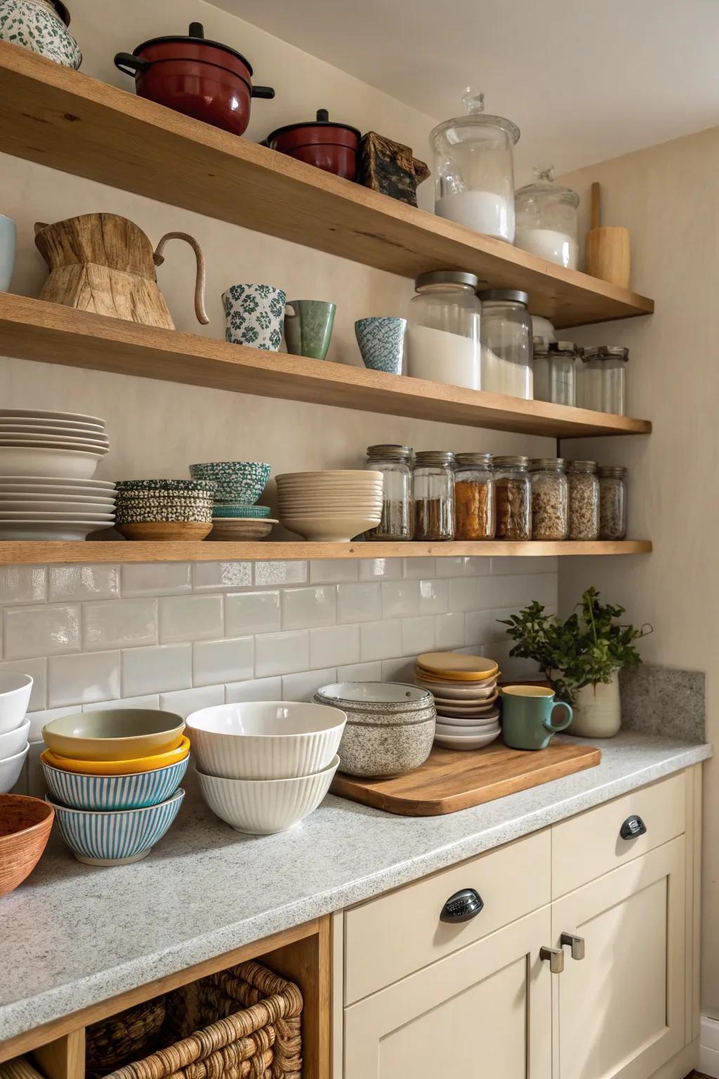 Open shelves for everyday convenience and functionality.