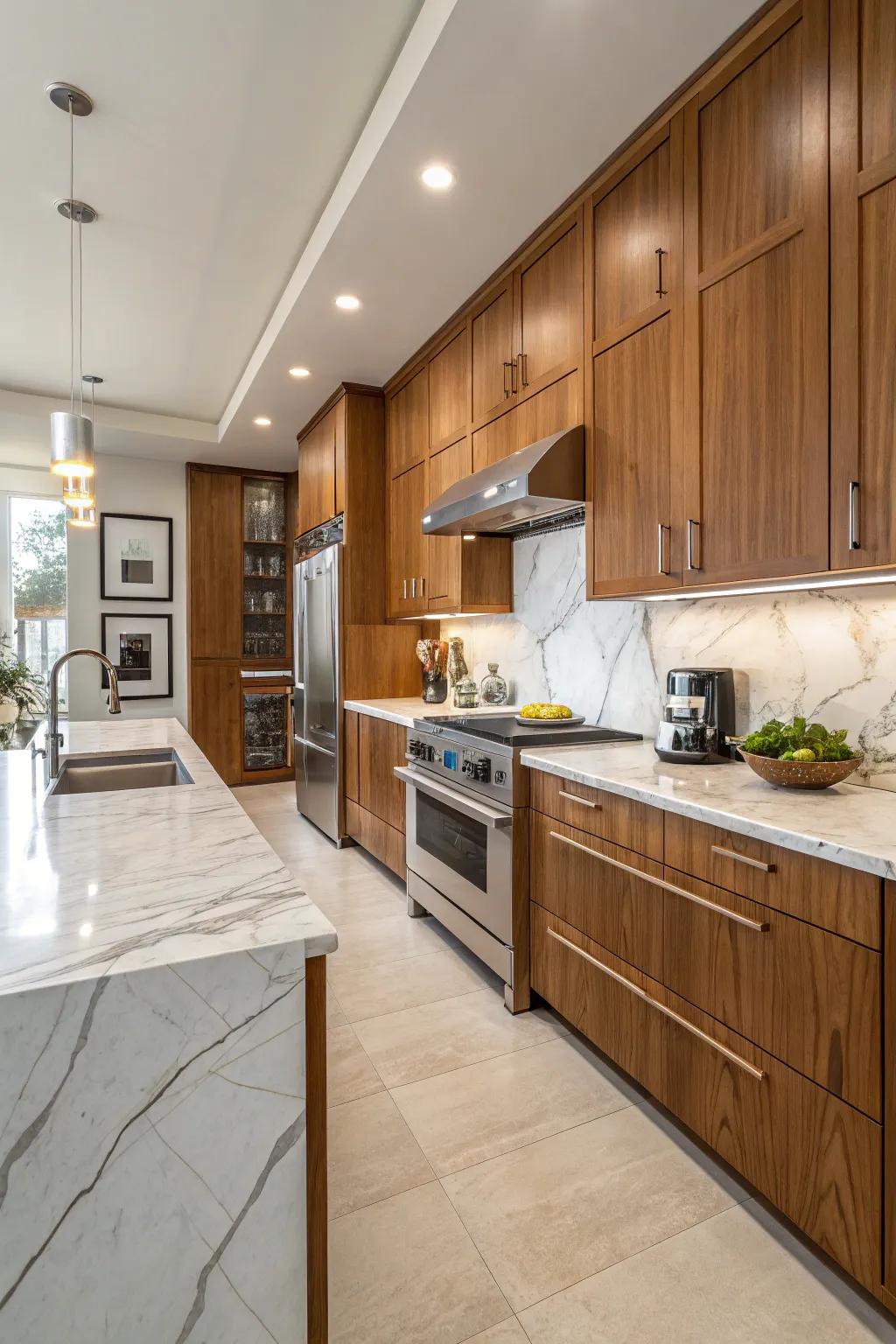 A harmonious blend of materials that adds depth to the kitchen design.