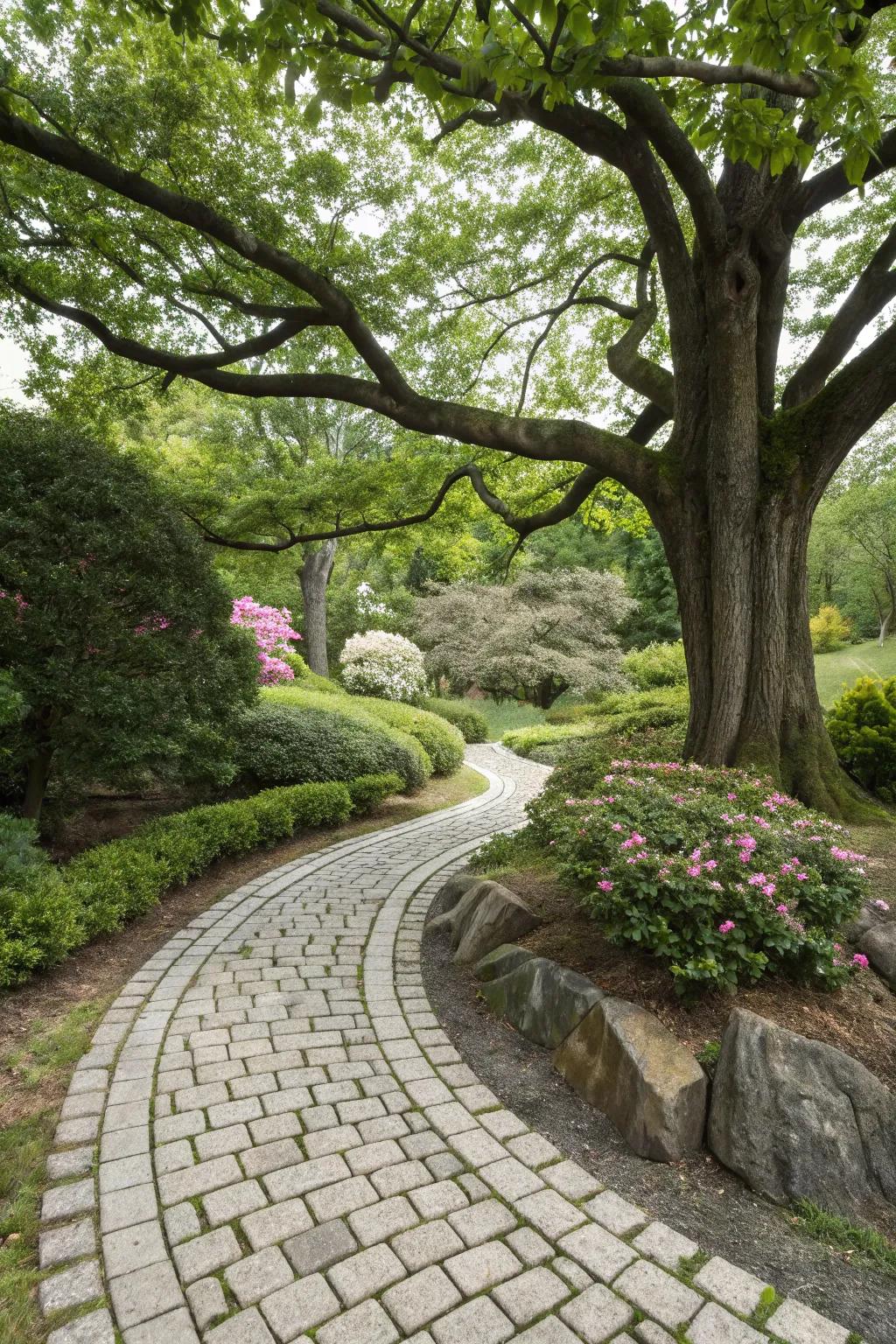 Paving stones offer a stylish, practical border around trees.