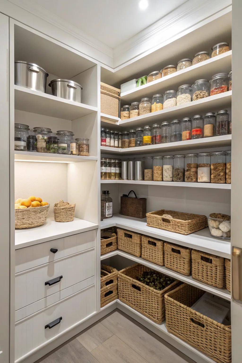 Visible shelving introduces style and accessibility to your pantry.