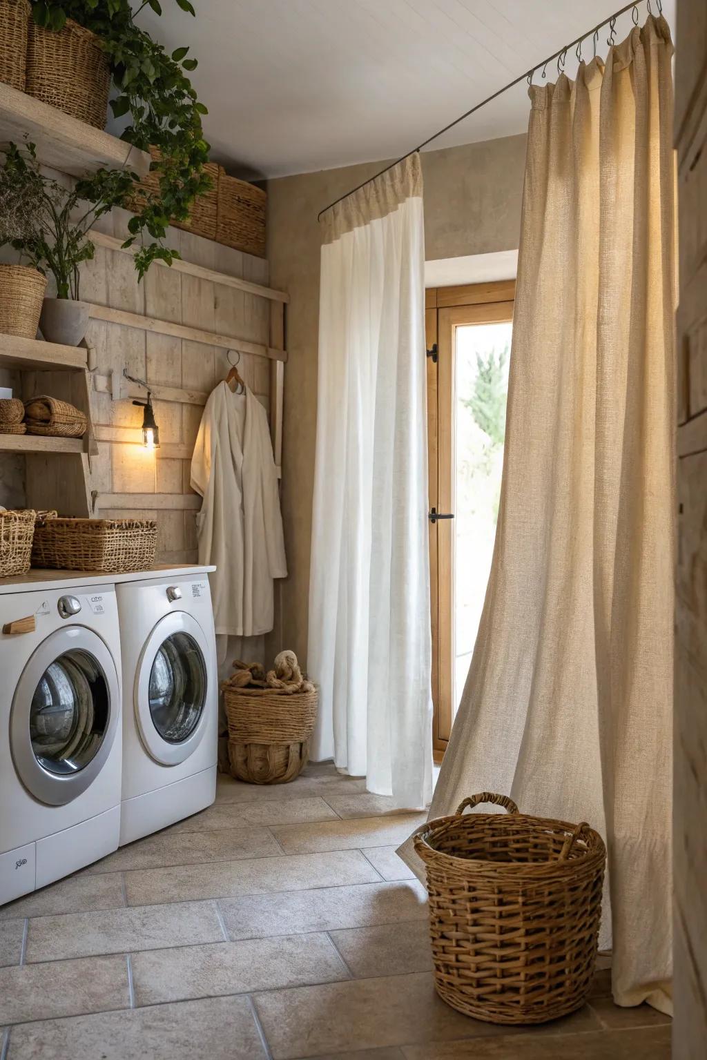 Organic materials like linen bring a soft touch to your washing zone.