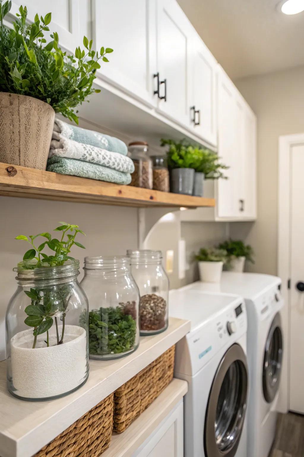 Plants make your washing space feel alive and fresh.