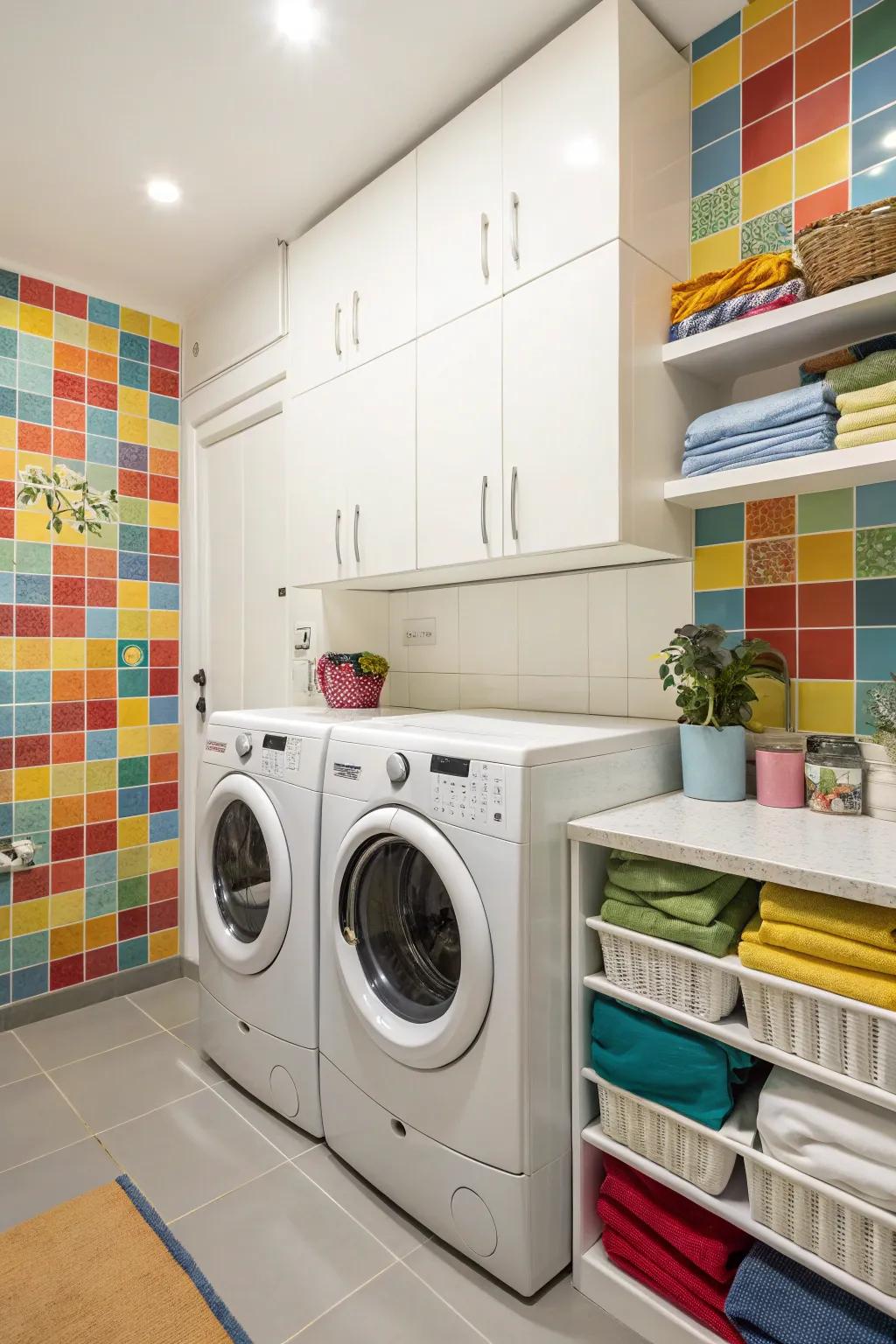 Spice up your laundry room with a bold backsplash.