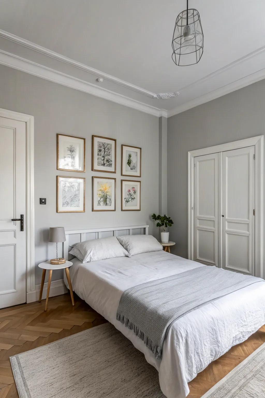 Minimalist wall art adds a subtle focal point.
