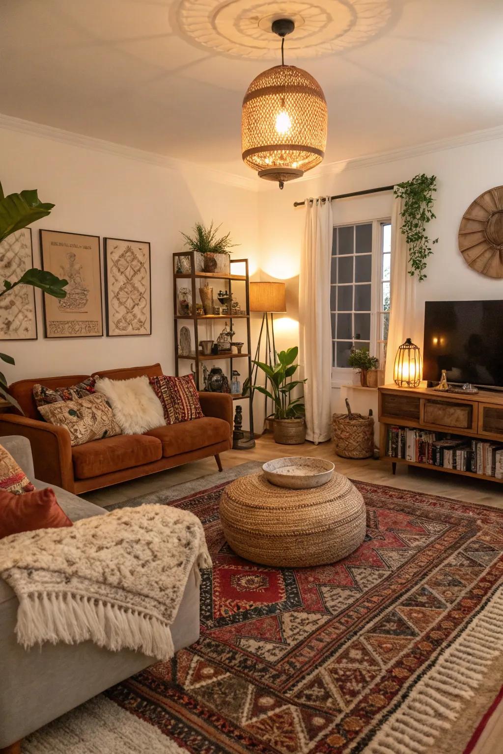Layered rugs bring dimension and texture to your living room.