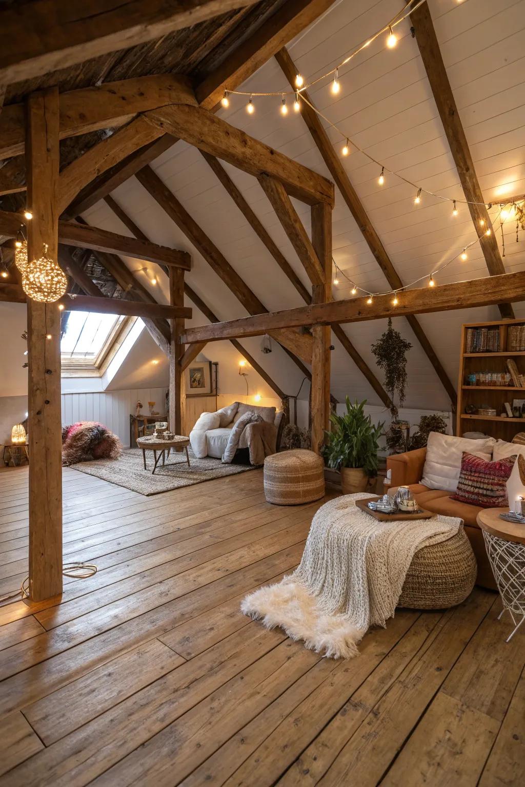 Wood features add warmth to the industrial loft.