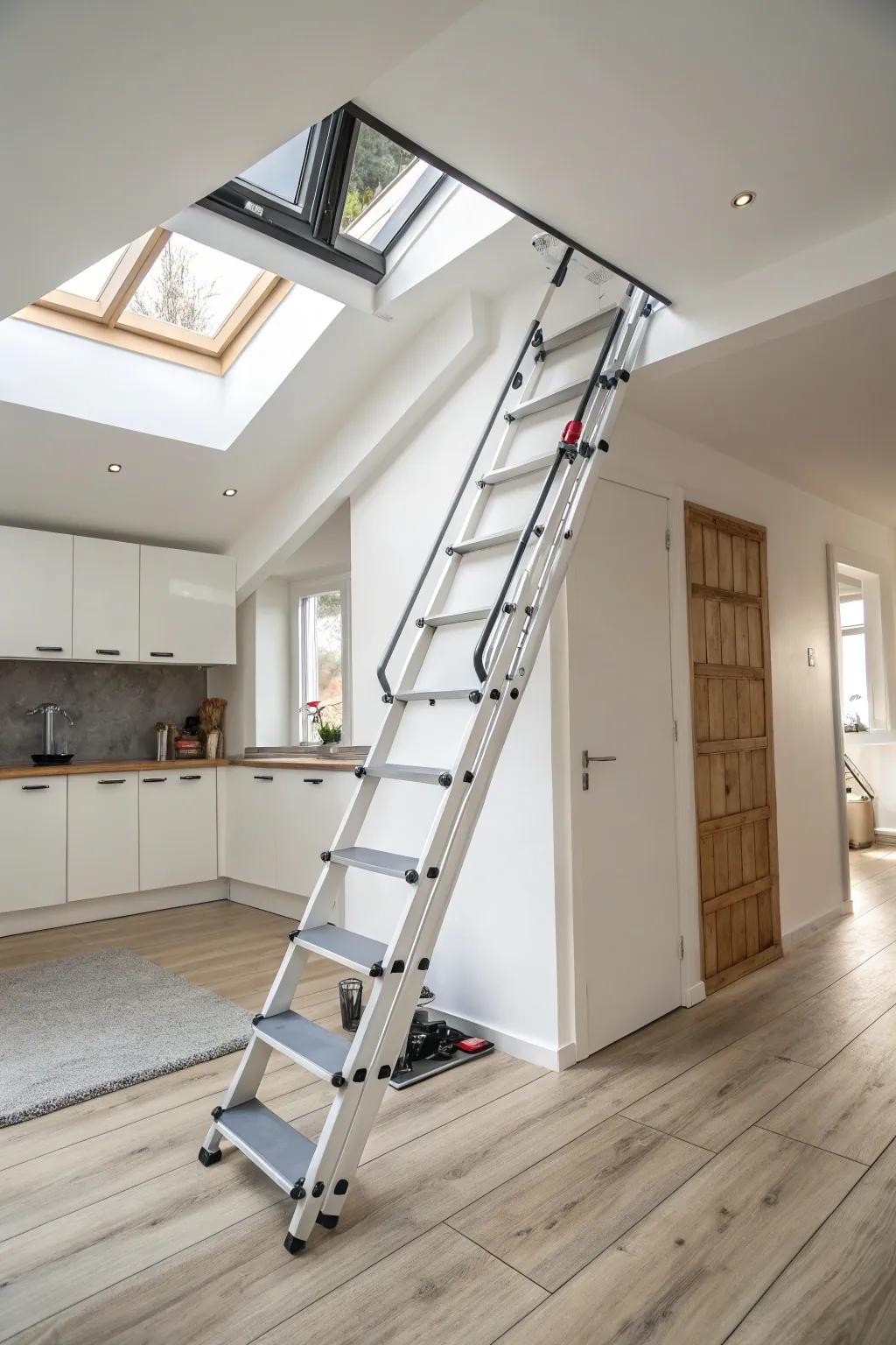 Folding loft ladder for simple keeping.
