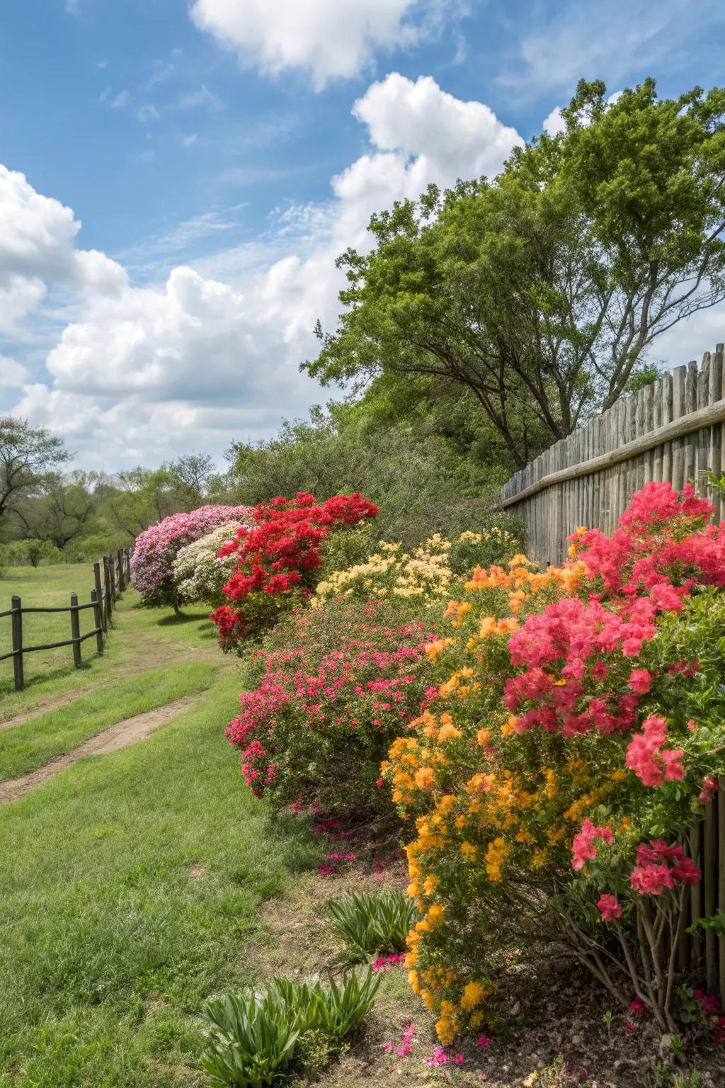 Flowering shrubs introduce color while requiring very little upkeep.