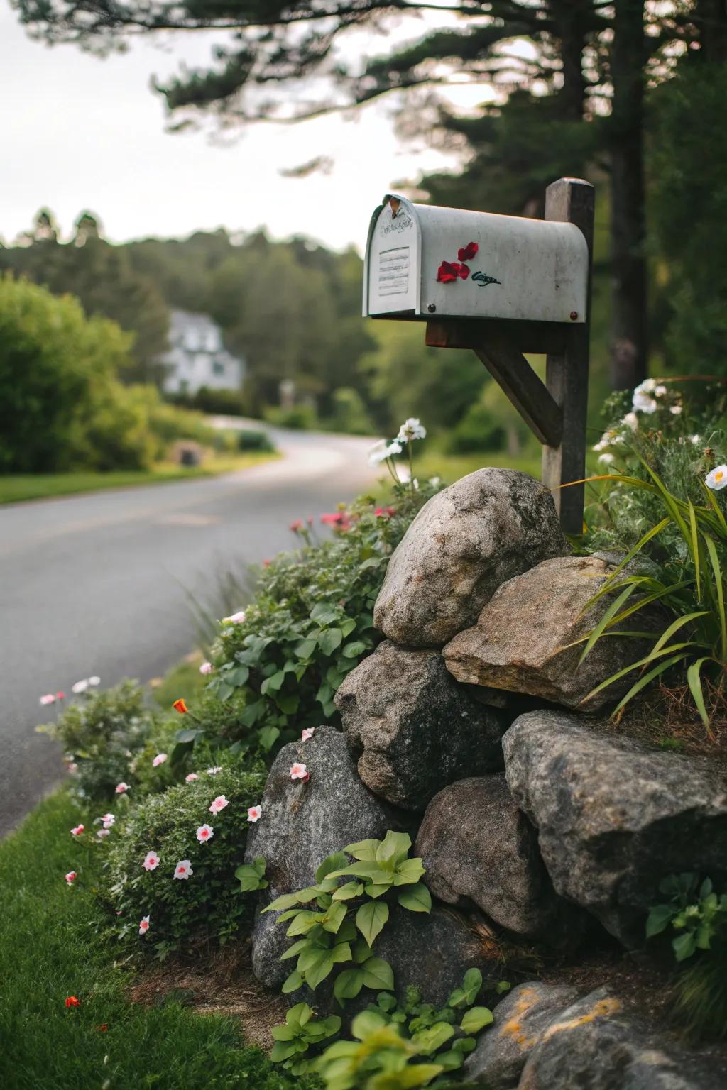 Asymmetrical stone designs present a creative spin on traditional landscaping.
