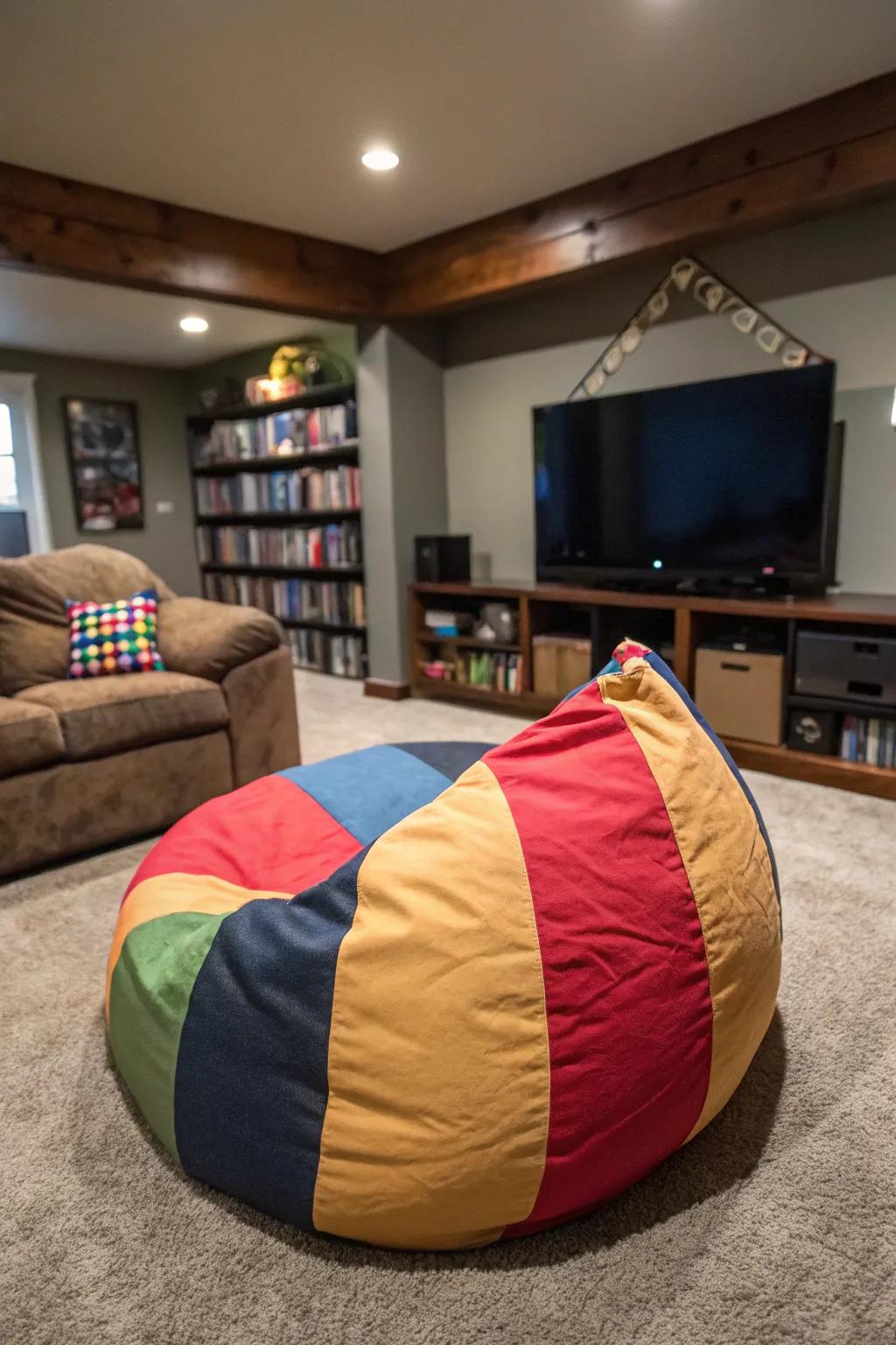 Unwind in style with an large beanbag seat.