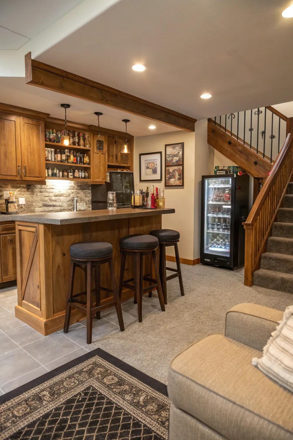 An elegant zone dedicated to libations, optimal for entertaining within a man cave.