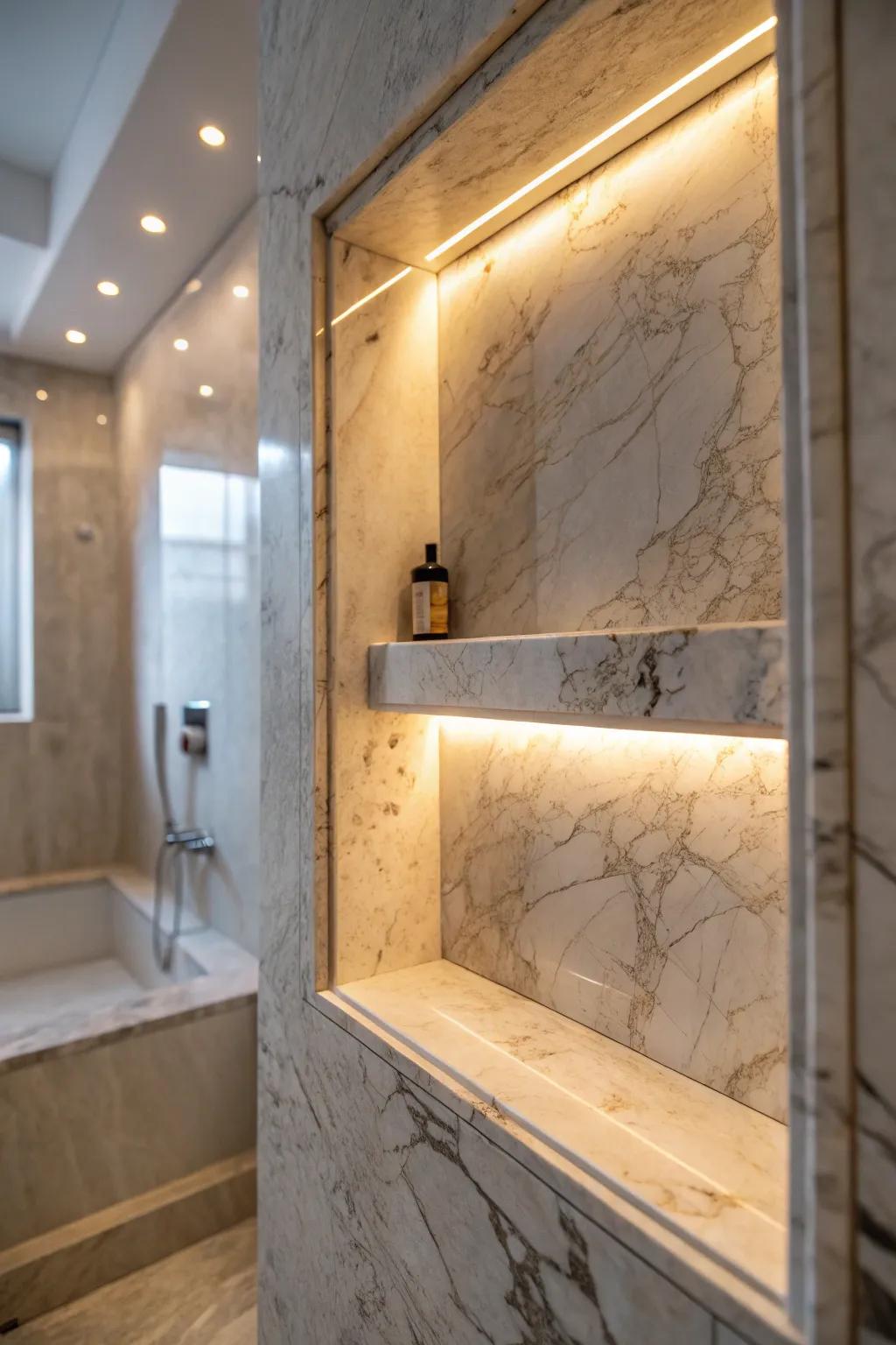 Diode illumination transforms a marble niche into an elegant feature.