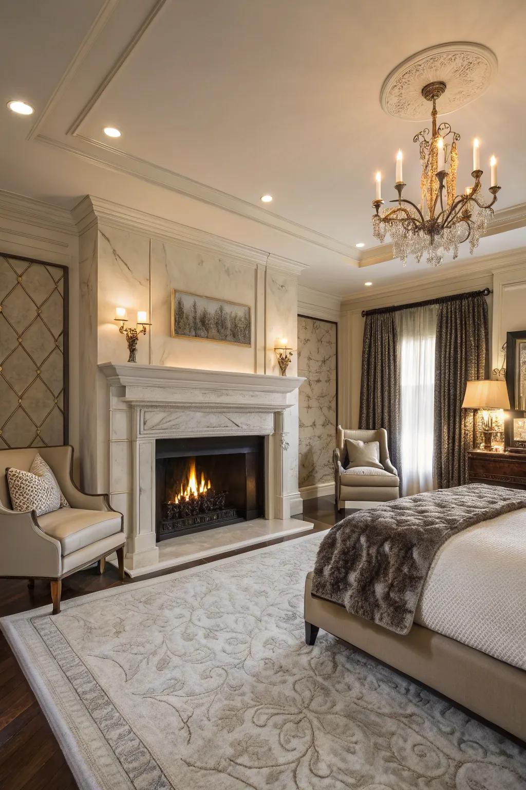 Marble finishes introduce an opulent touch to your master bedroom.