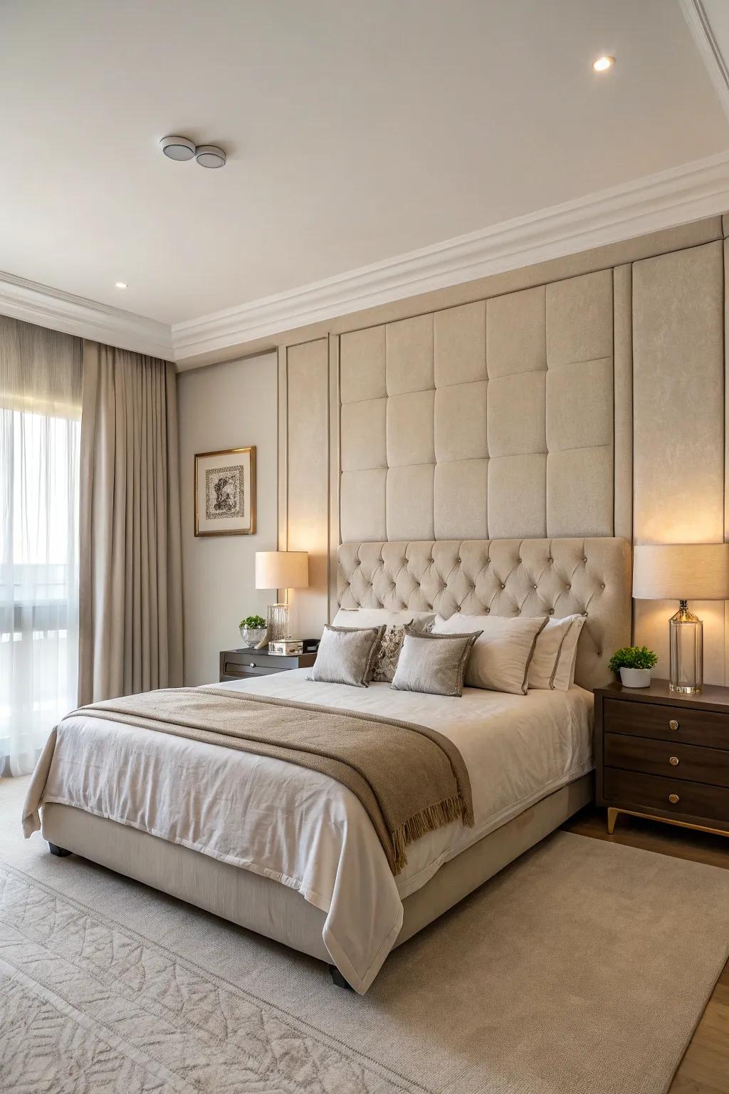 Neutral tones bring a sense of calm and peace to your headboard feature.