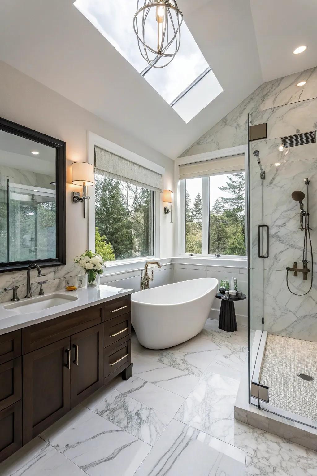 A freestanding tub presents a lavish addition to your shower area.