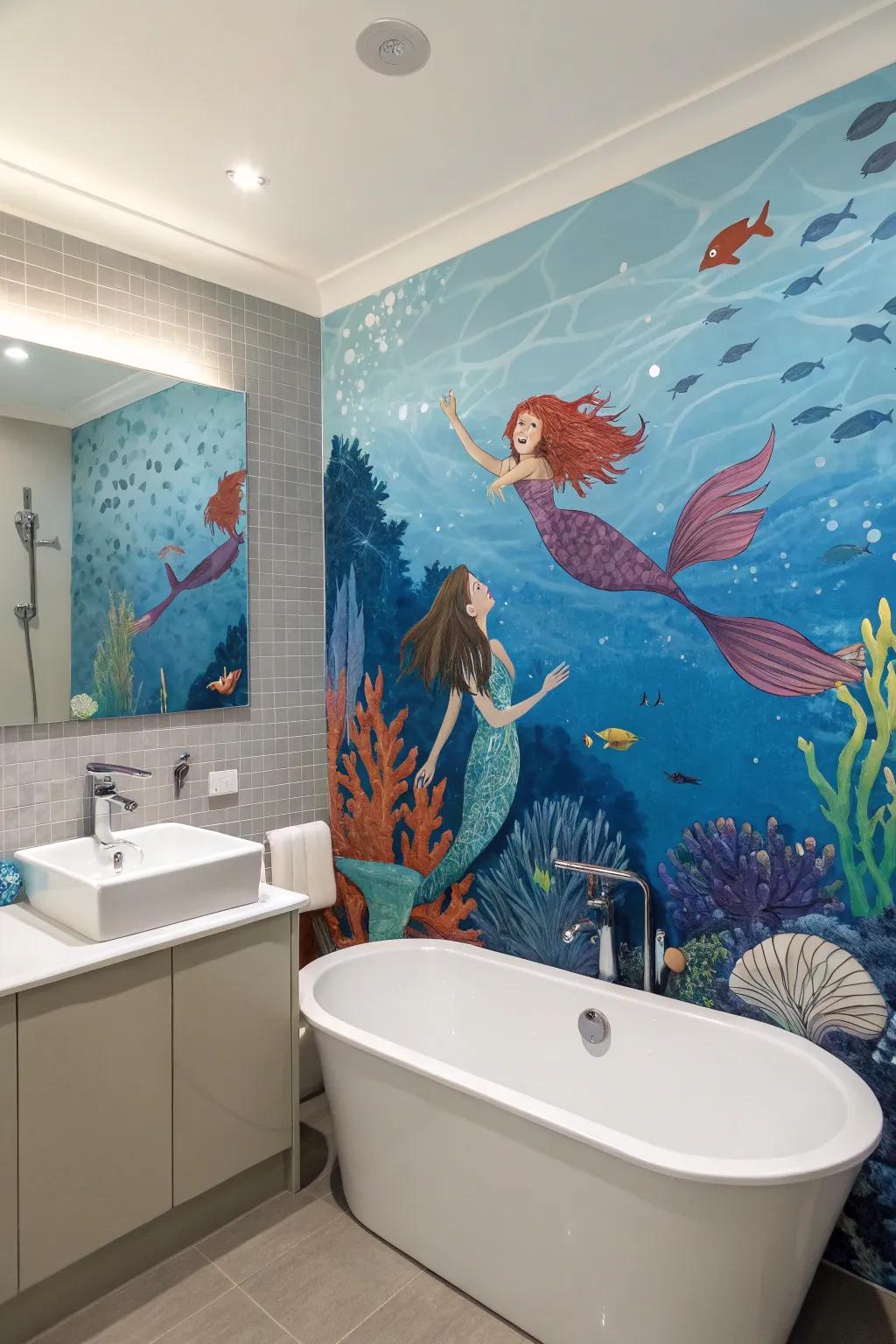 An alluring aquatic mural transports you to an alternate dimension.