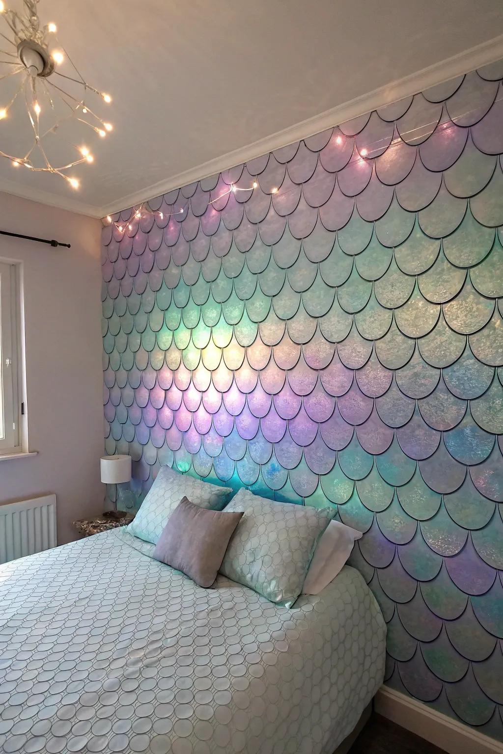 Mermaid scales introduce both texture and fantasy to the room.