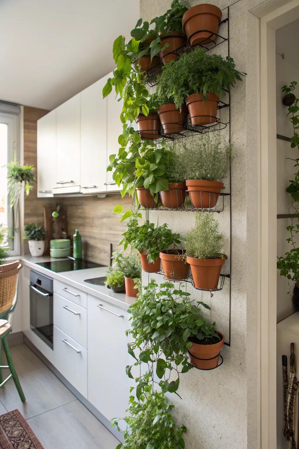 A functional and attractive skyward garden featuring culinary herbs.