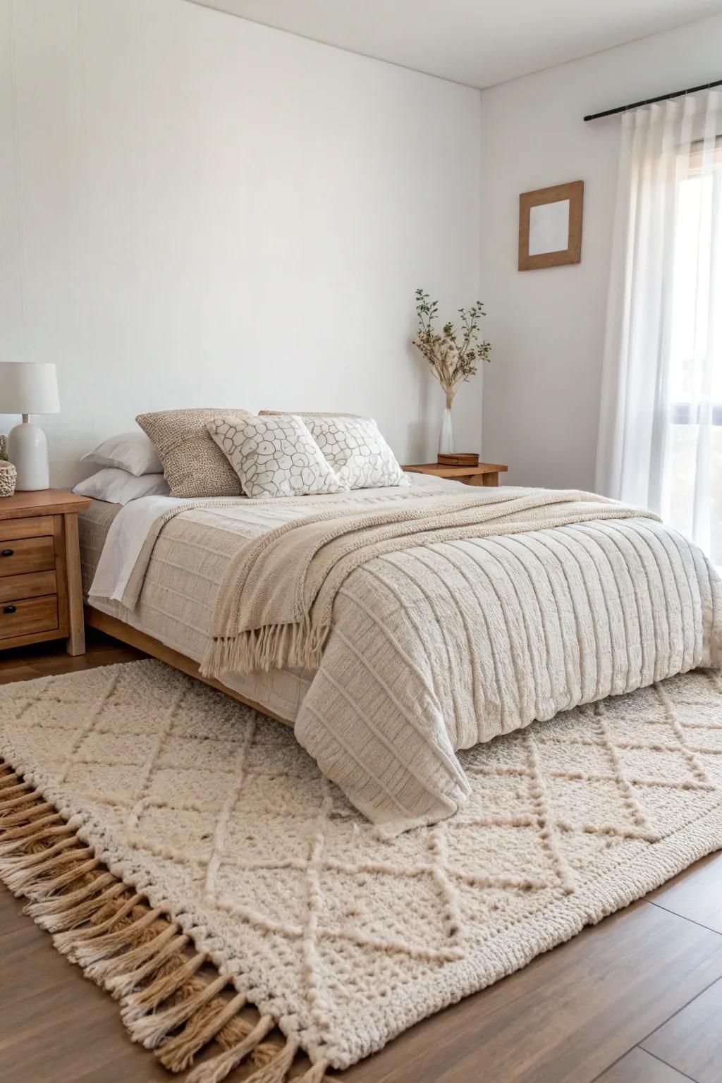 Compositions add depth and coziness to the minimalist design.