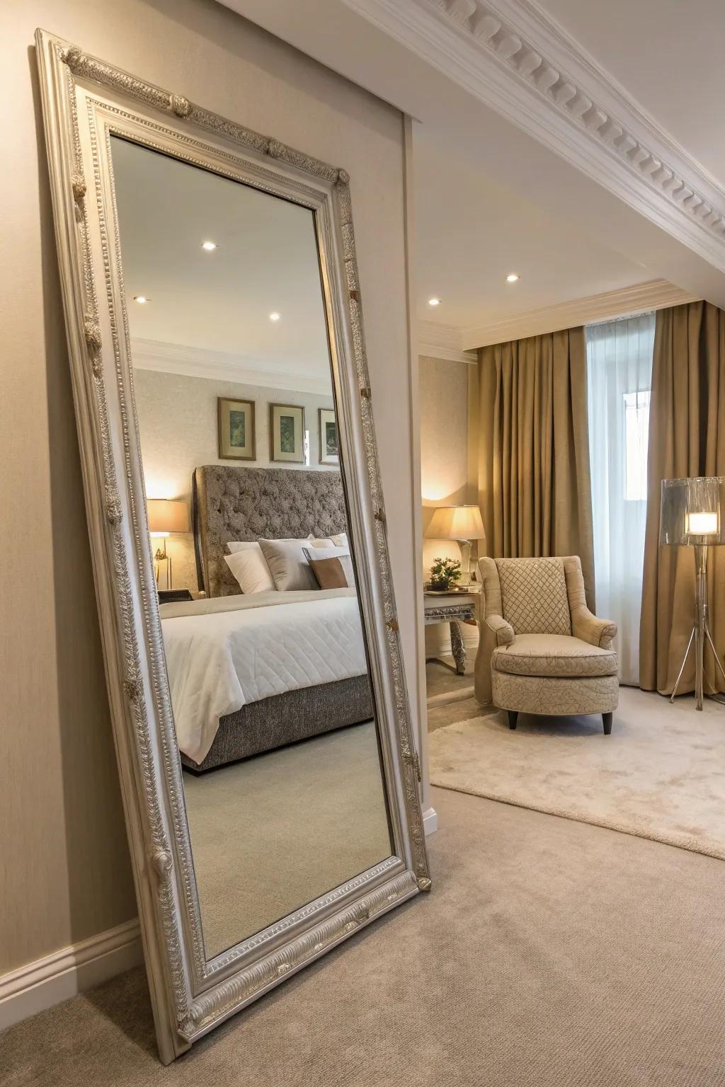 Floor mirrors introduce depth and elegance to your bedroom.