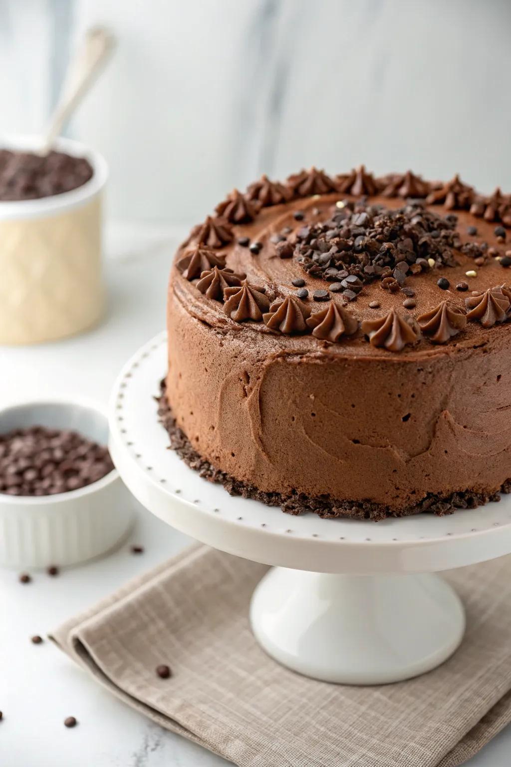 Cocoa shards impart a delightful crispness to the mocha cake.