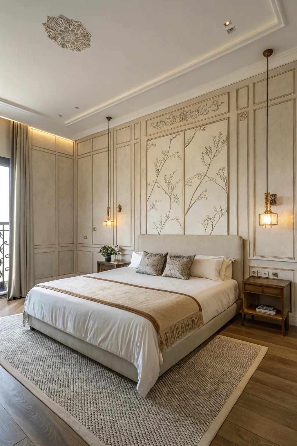 Embrace tranquility with a minimalist bed wall design.