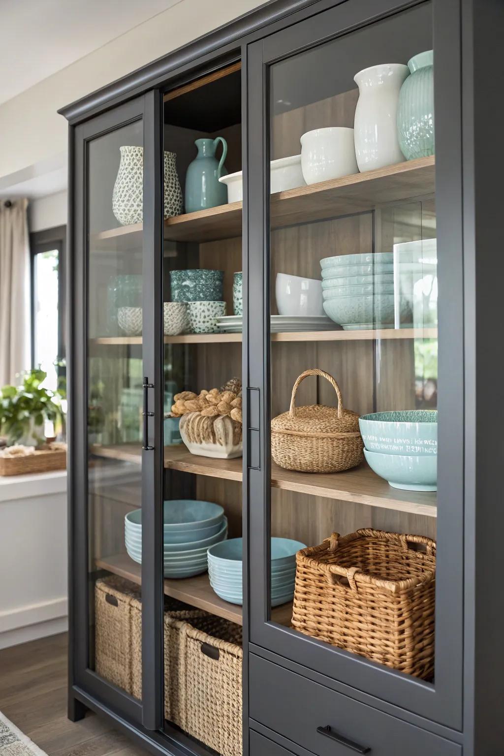 An engaging tactile experience featuring diverse textures within a display cabinet.