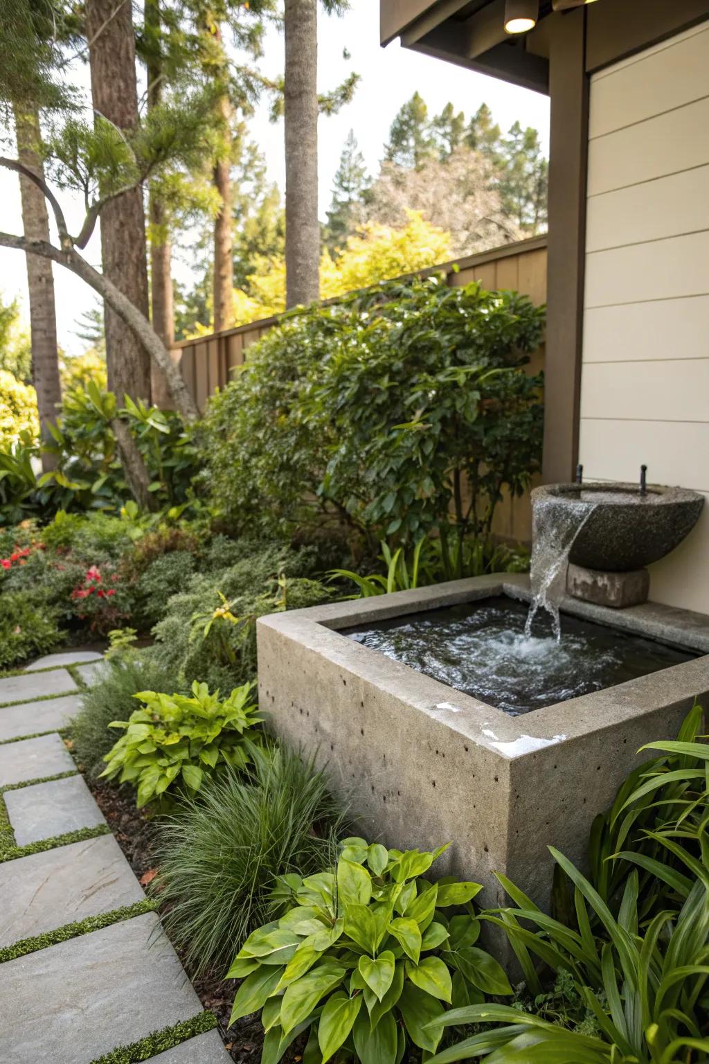 A water feature introduces calmness and elegance to your garden's corner.