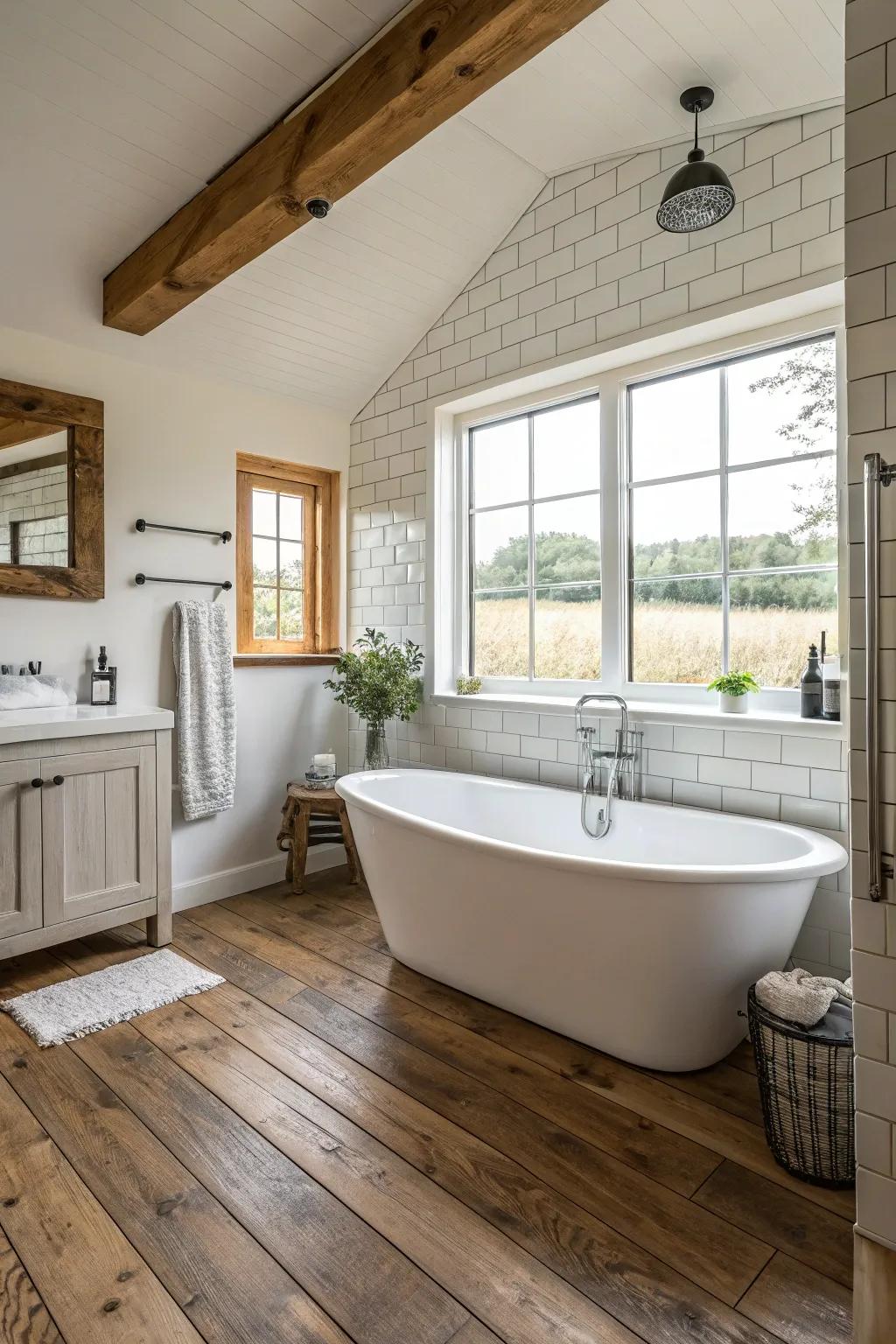 A solo soaking tub serves as an elegant key feature.