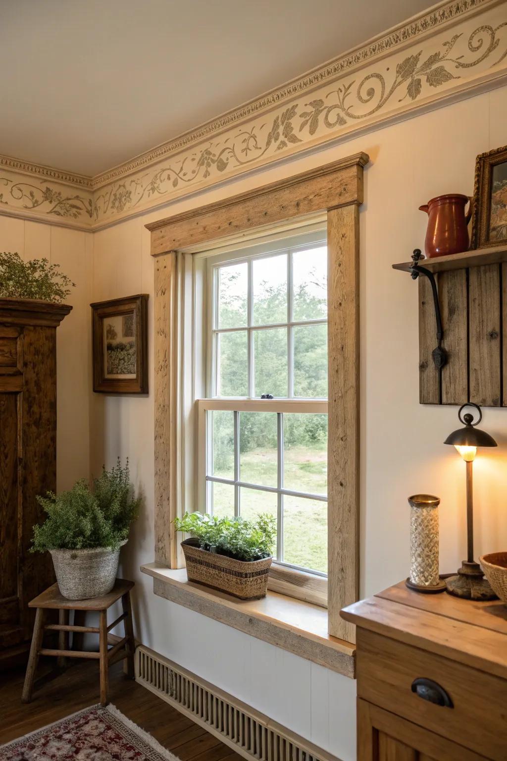 Decorative touches on window trim add personality.