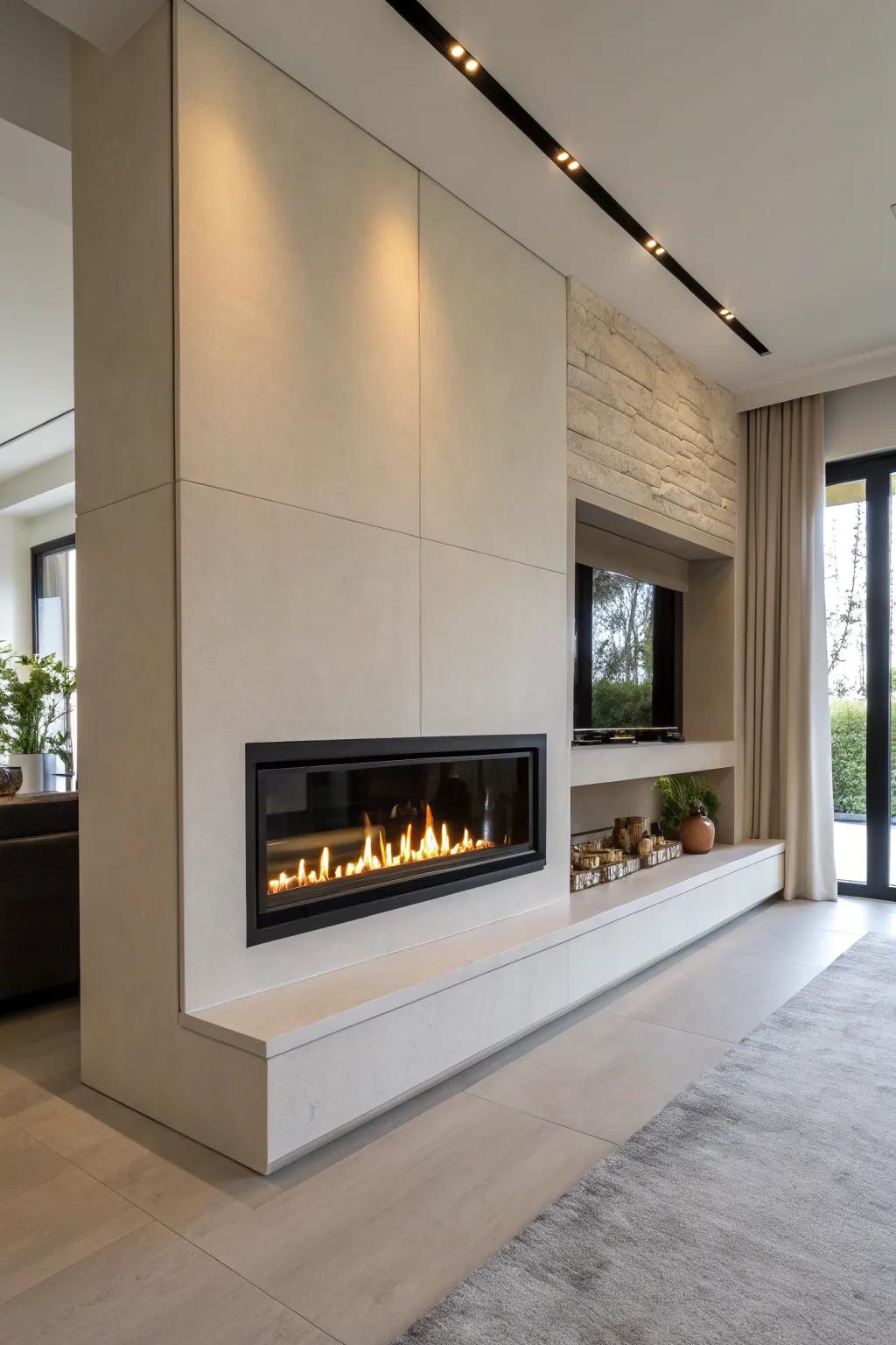 A borderless fireplace seamlessly integrated into a modern area.