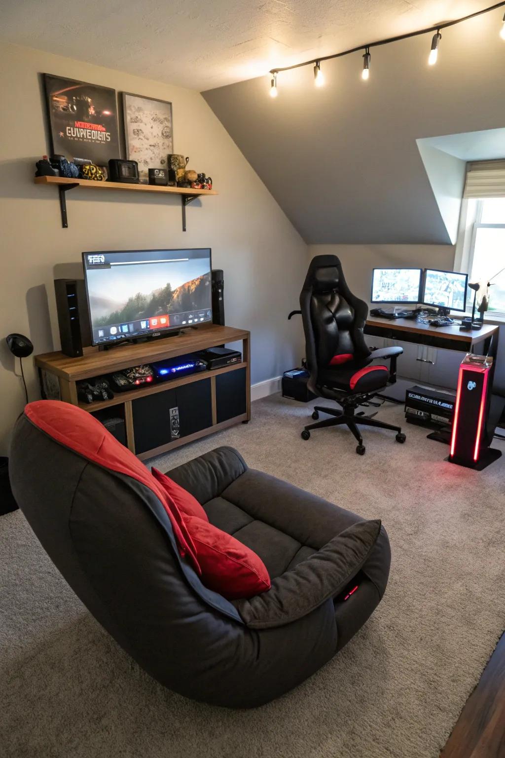 A gaming chamber featuring user-friendly seating choices.