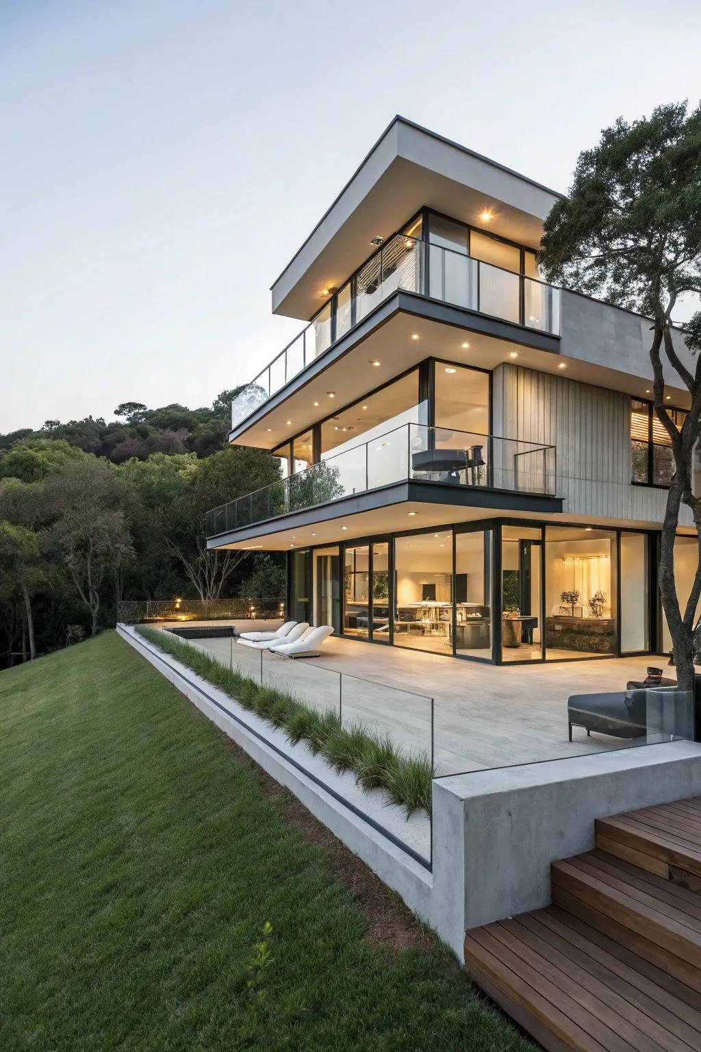 Include depth with a multi-level house layout.