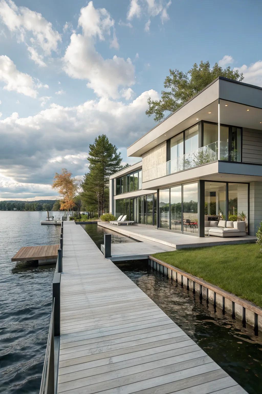 Contemporary design adds sophistication to lakeside living.