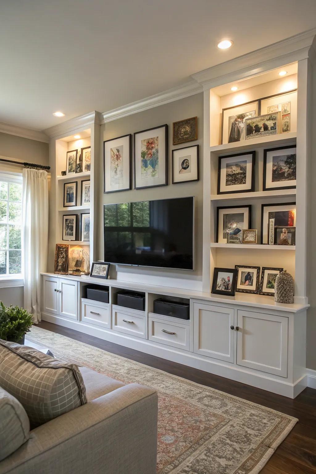 A gallery presentation cultivates a tailored and seamless media surface aesthetic.