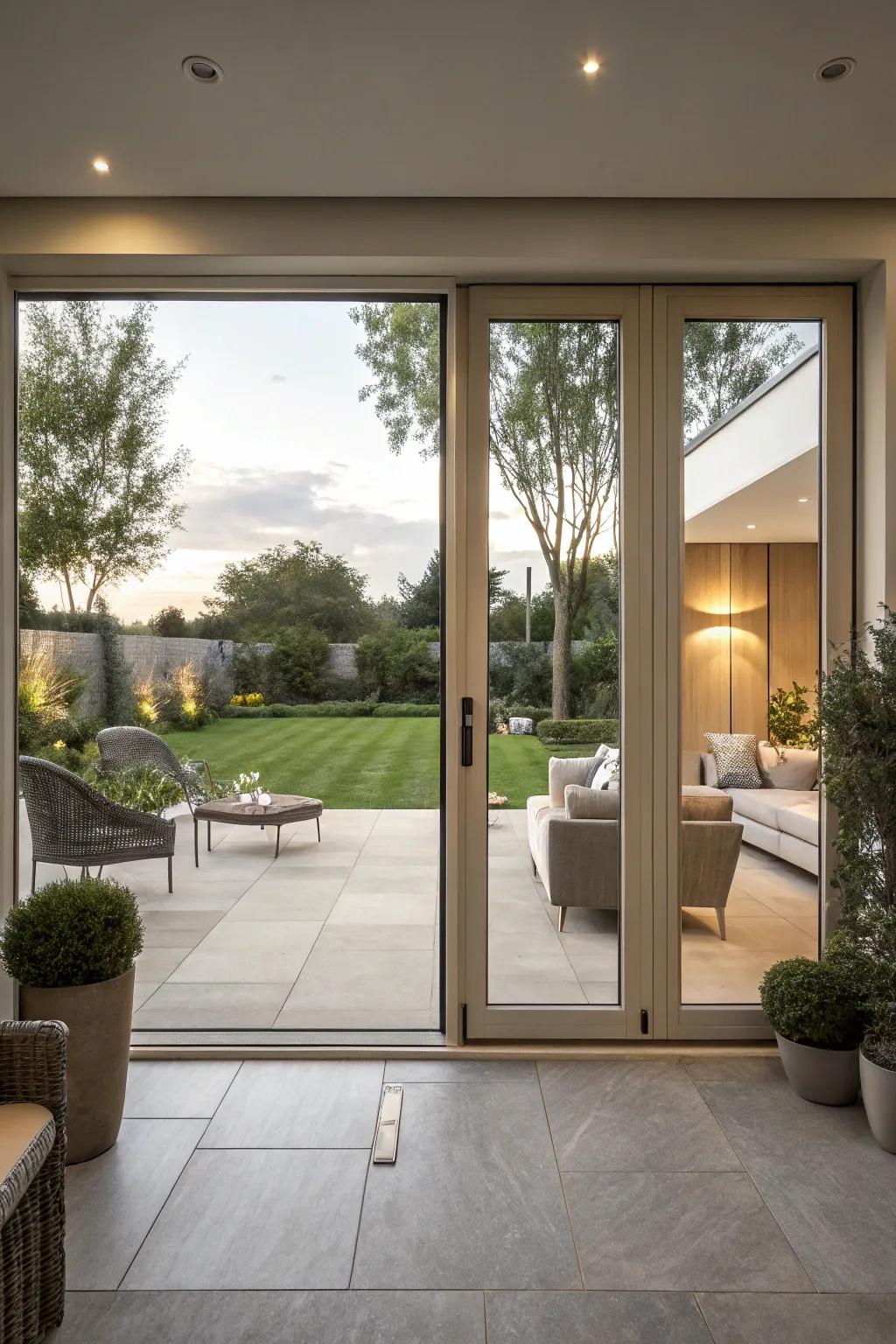 Exterior entryways in soft tones, providing a flexible and modern ambiance.