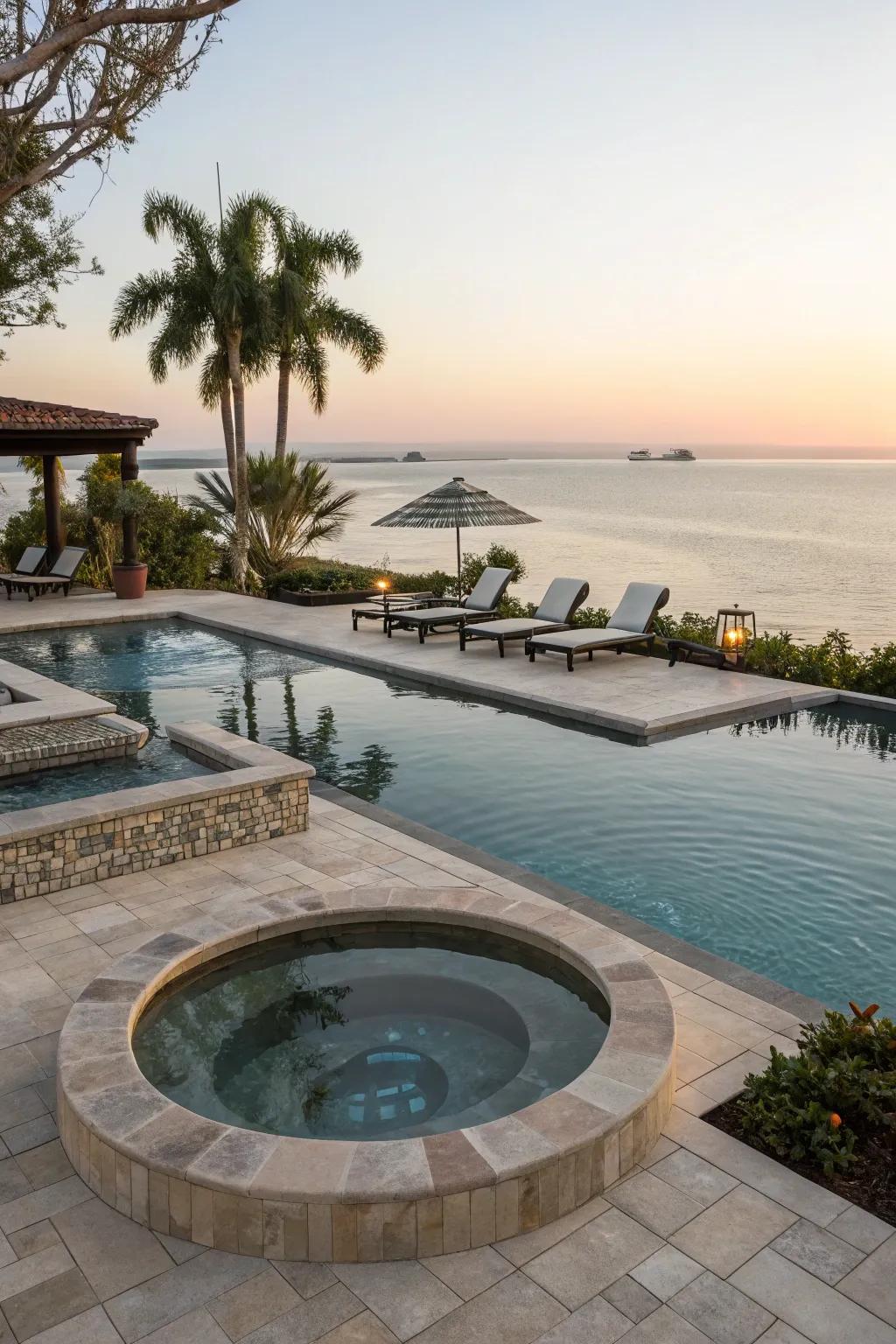 Spa-inspired elements impart a hint of extravagance to your pool space.