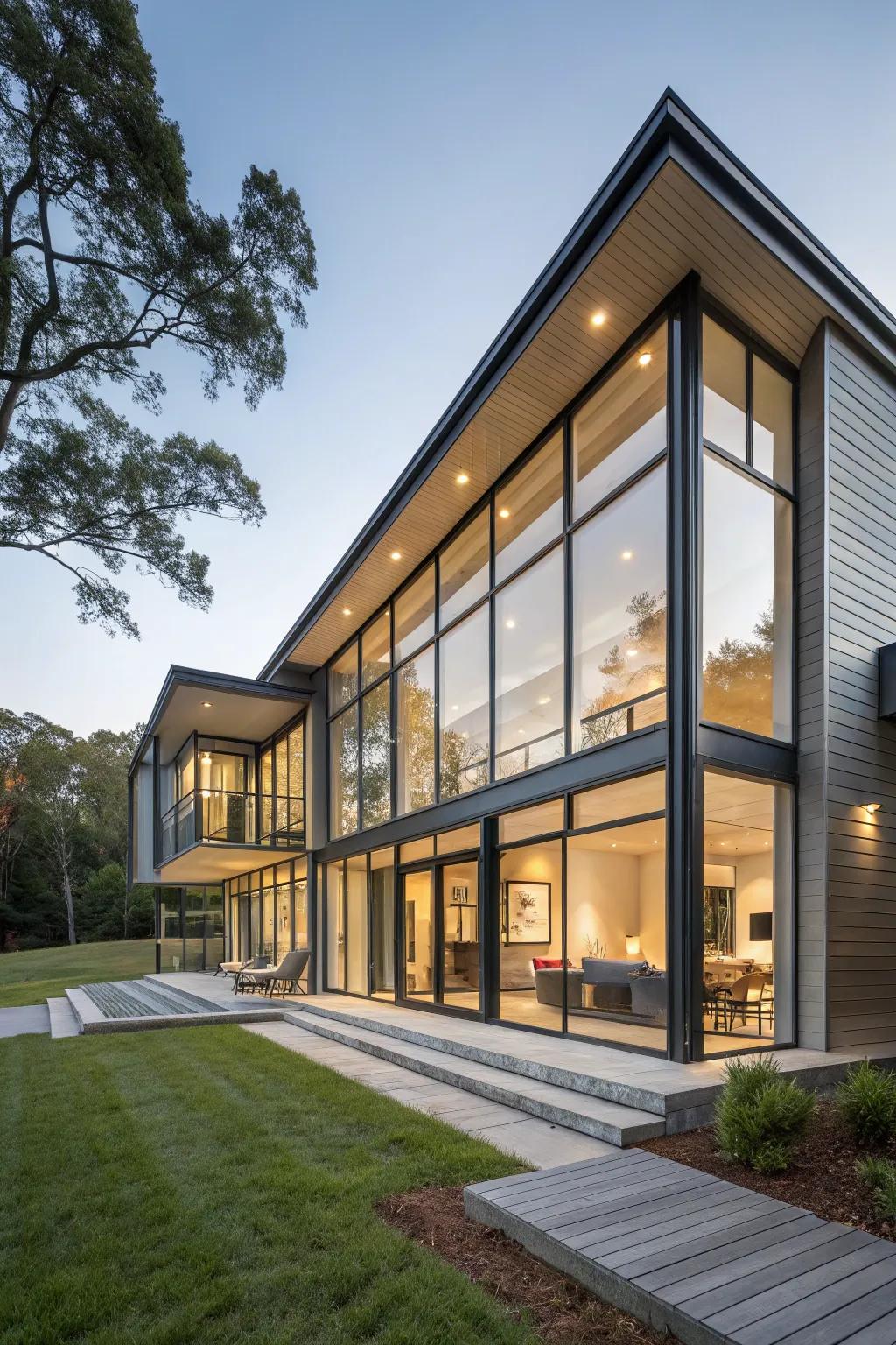 Expansive windows can give a stunning modern appearance.