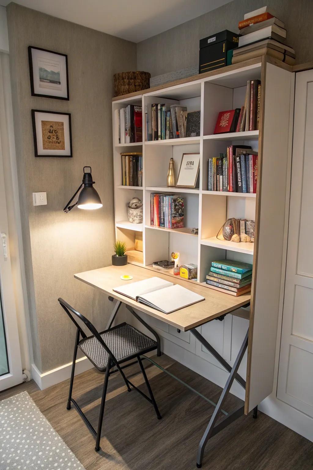 A space-efficient study featuring clever storage solutions.