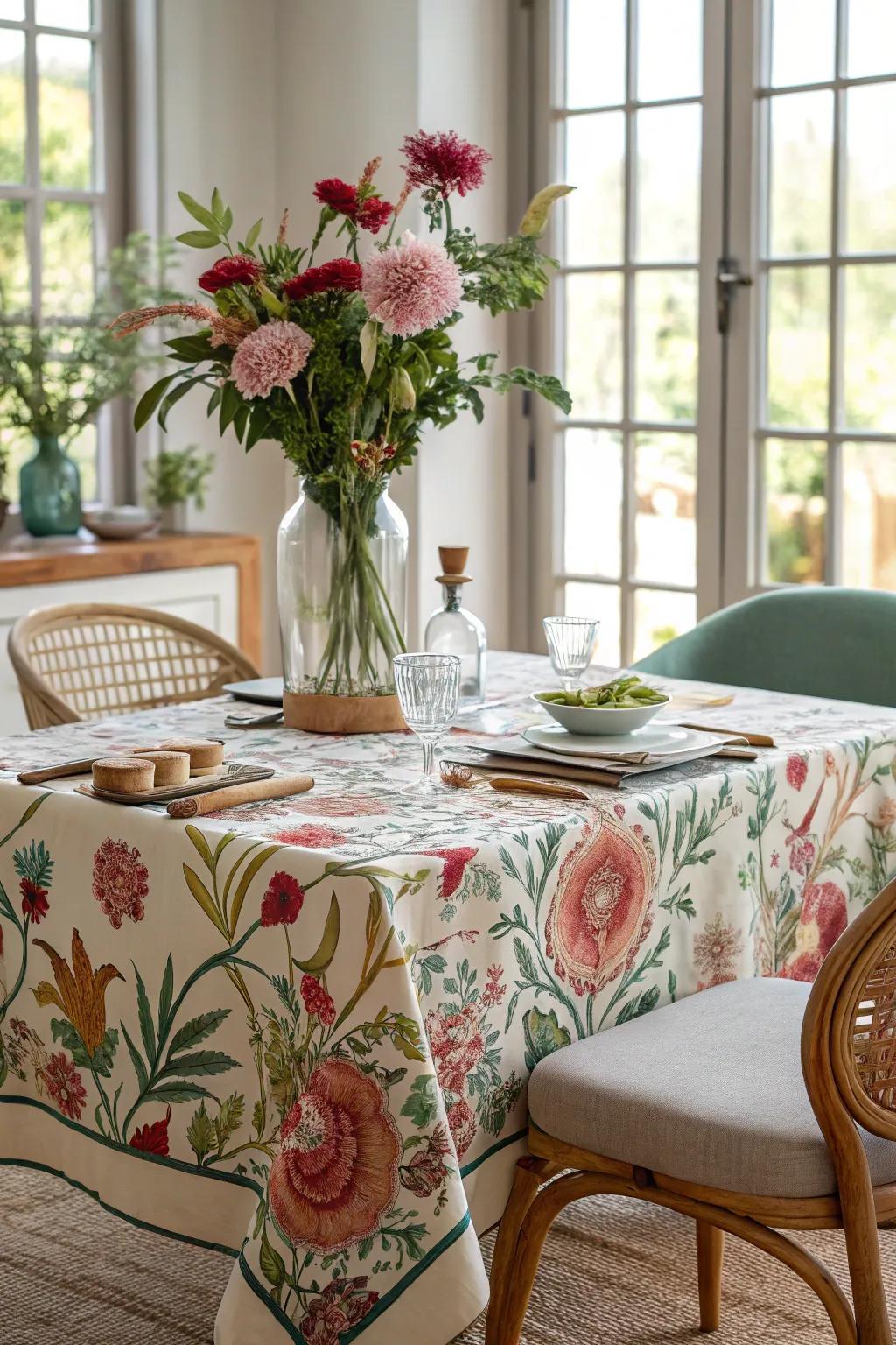 Floral patterns give modern dining tables a fresh touch.