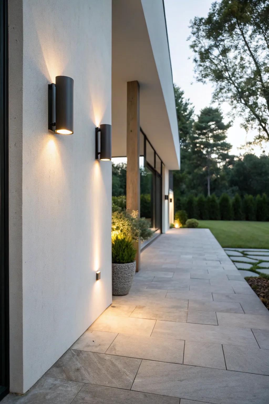 Minimalist sconces enrich your outdoor zones with subtle sophistication.