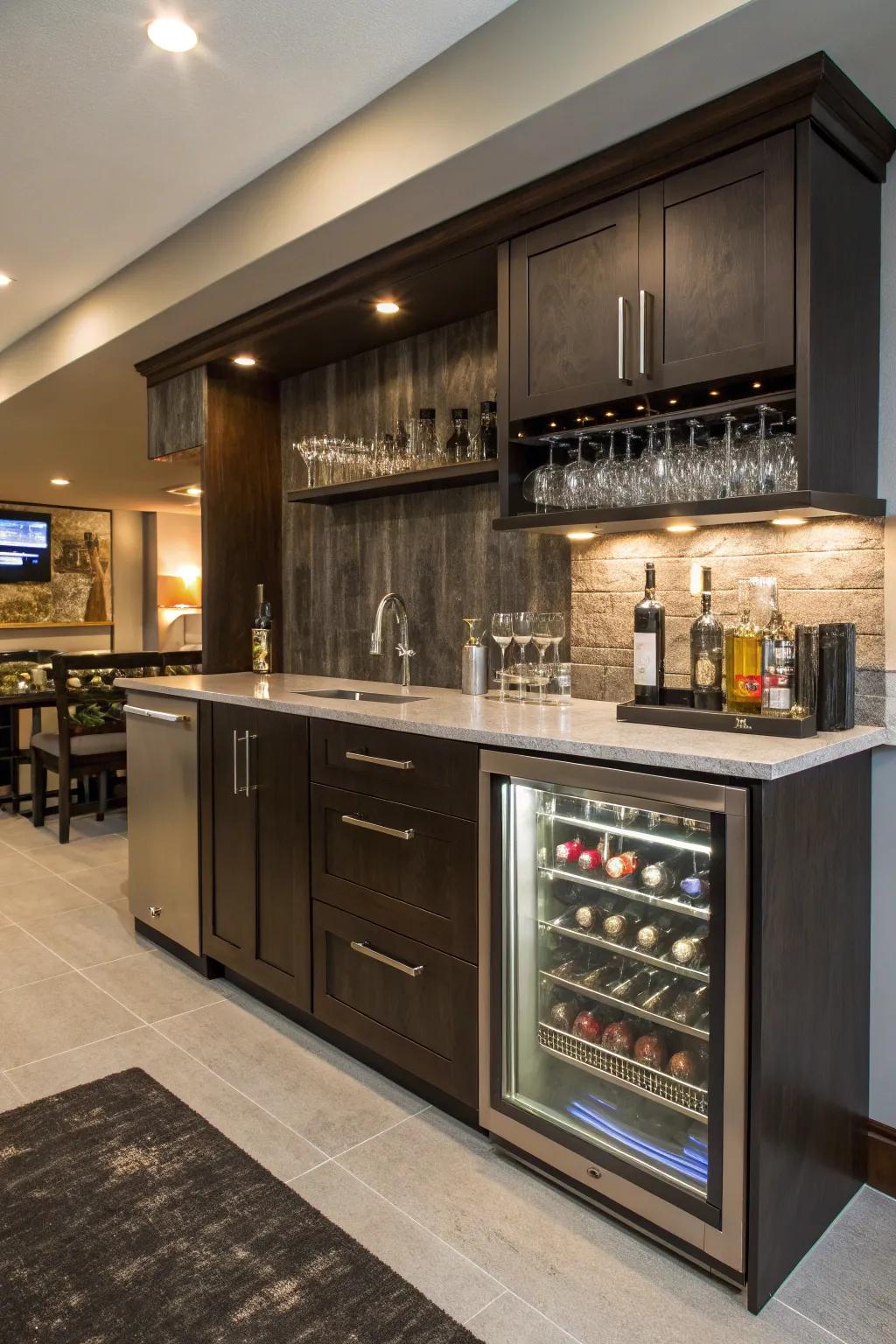 Integrated coolers are a streamlined addition to any contemporary wet bar.