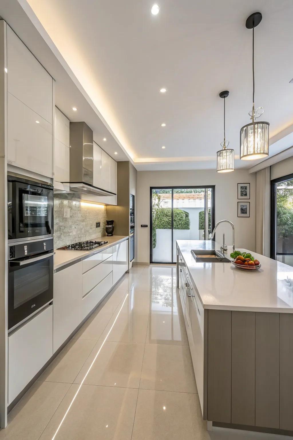 Merge style and resilience with manufactured stone worktops.