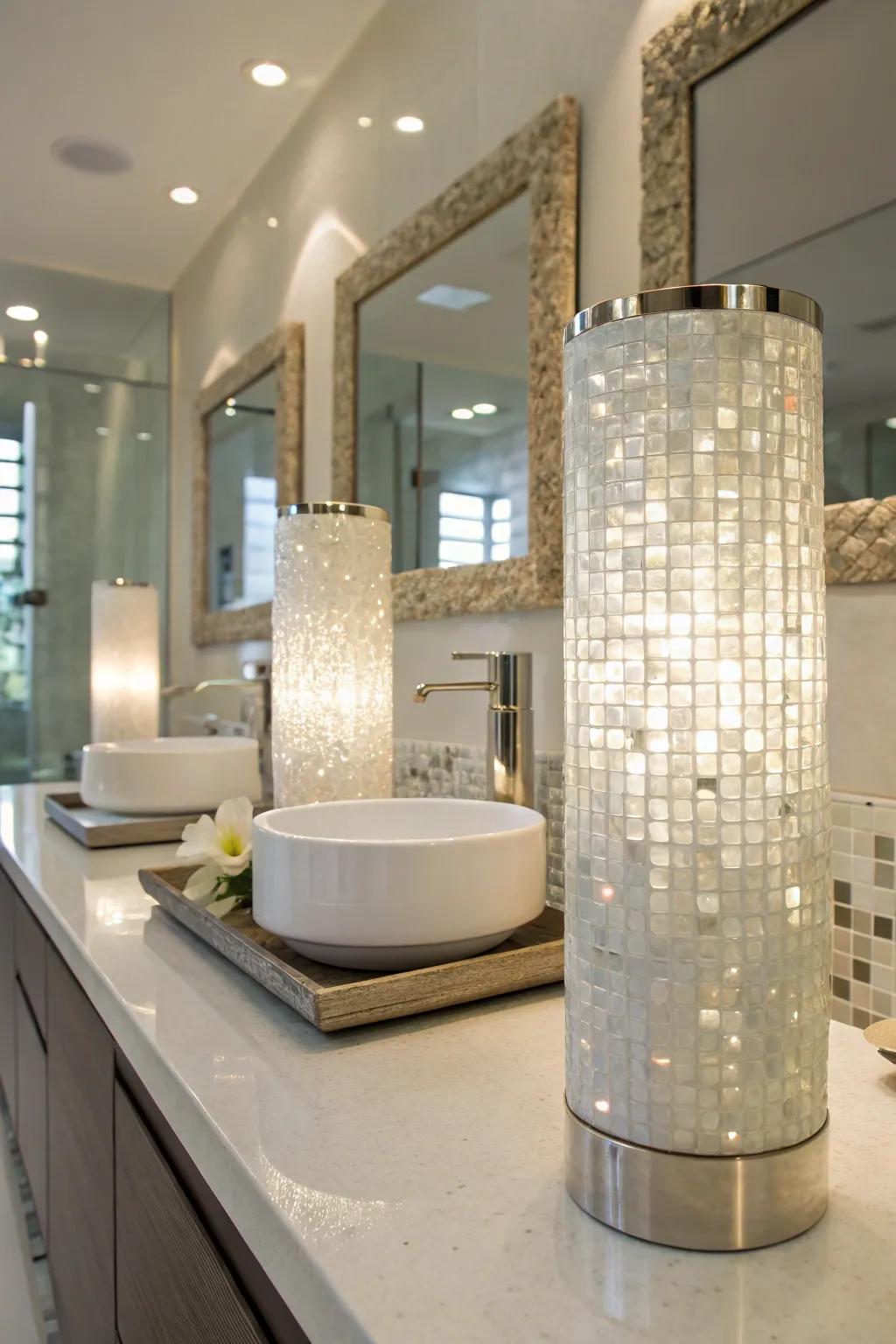 Well-placed lighting can enhance the natural sheen of nacre tiles.