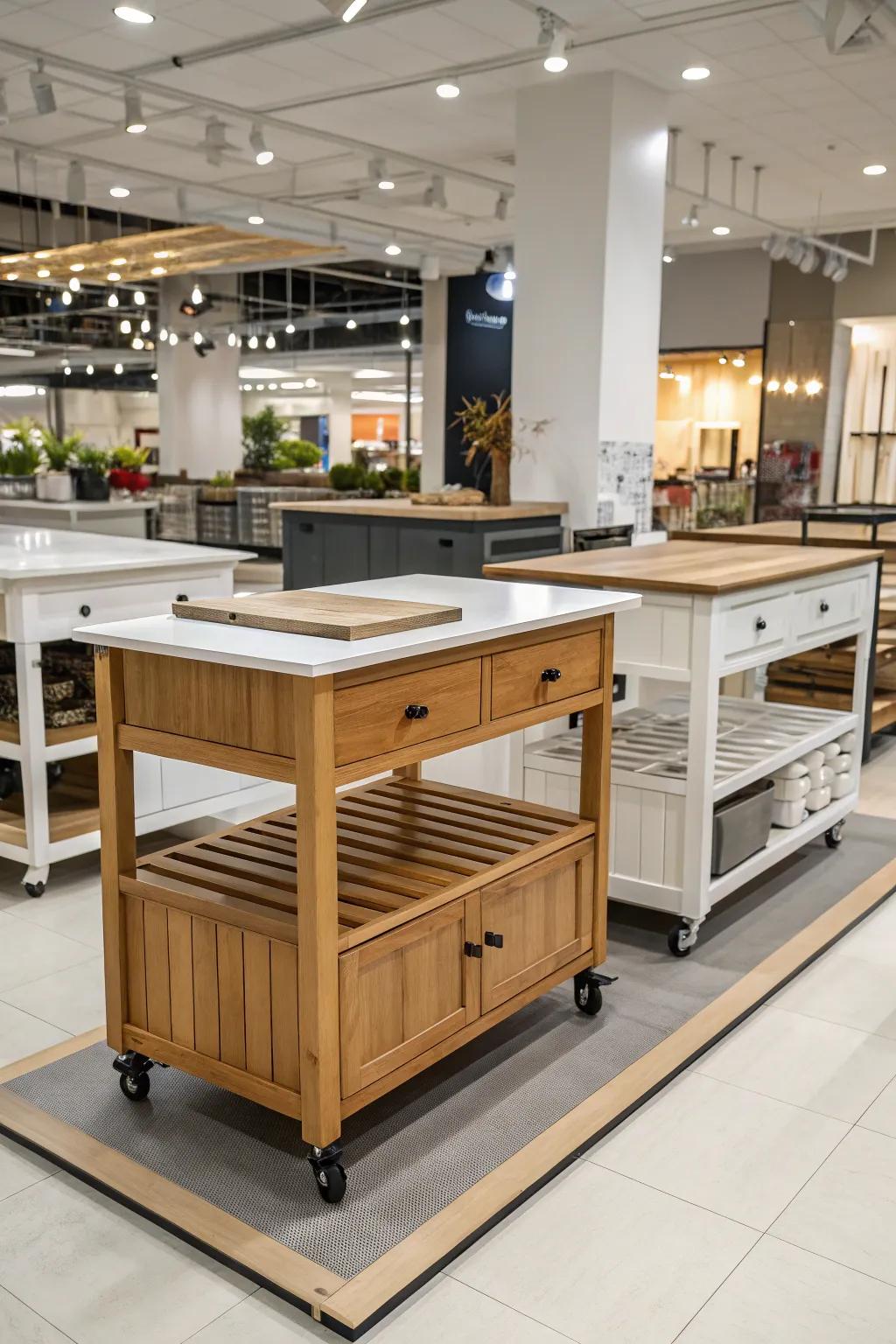 Different styles of kitchen islands on wheels