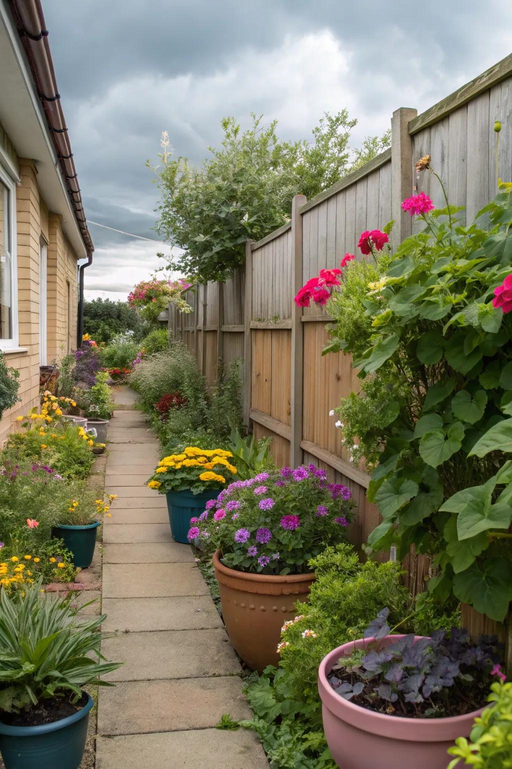 Potted plants impart adaptability and panache in constricted spaces.