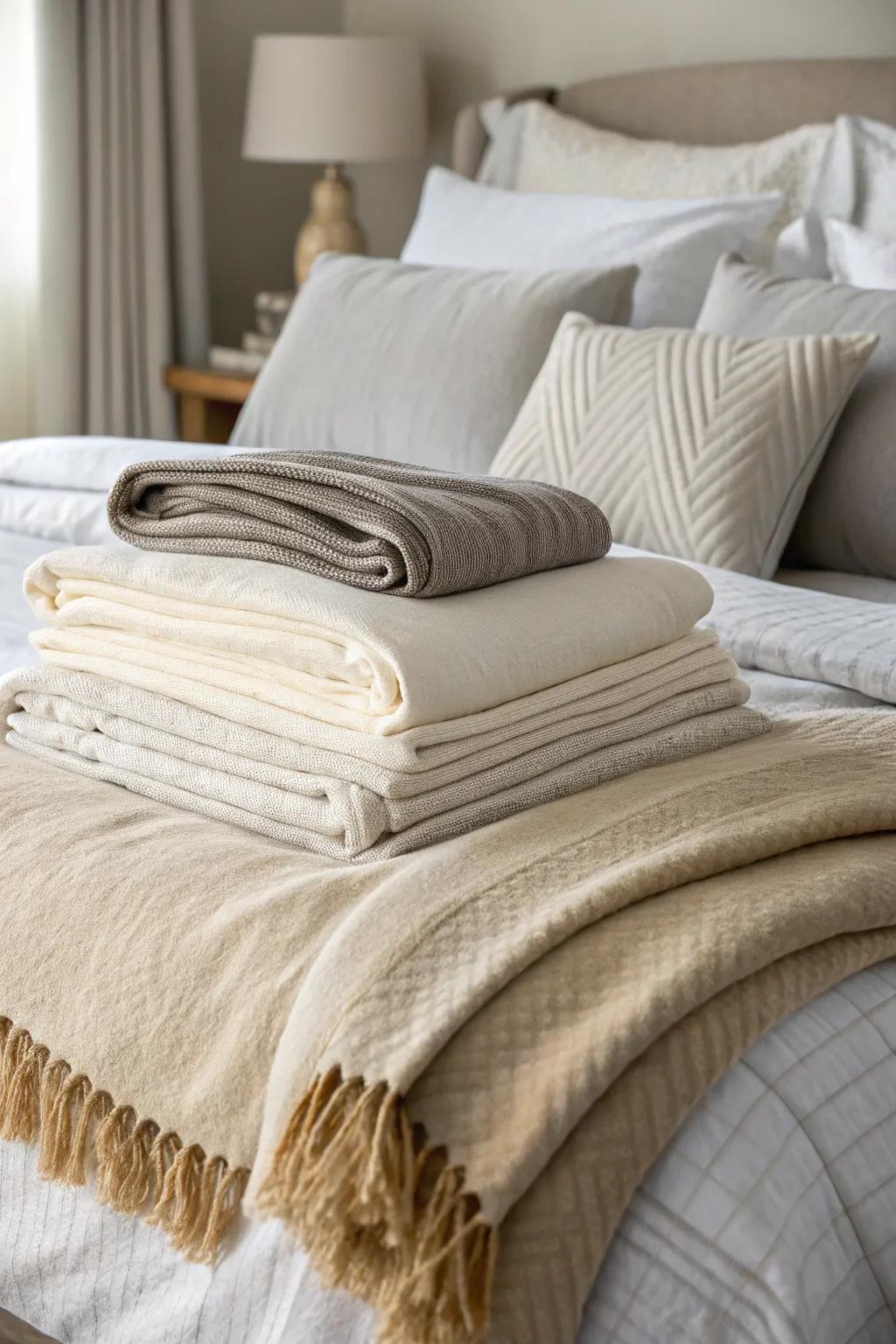 Soft textures create an inviting and cozy bed.