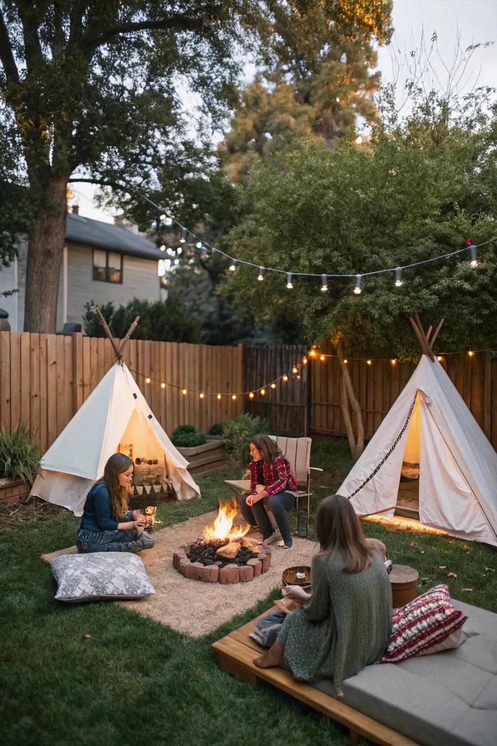 An outdoor camping adventure within your property.